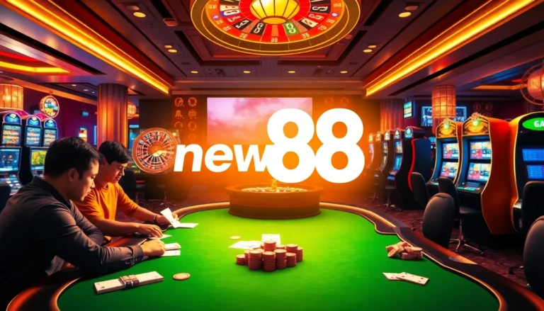 Experience the excitement of new 88 as players engage at the poker table in a vibrant casino atmosphere.