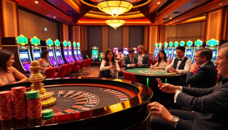 Experience the vibrant excitement of new88's casino scene with roulette, cards, and players enjoying the thrill of gambling.