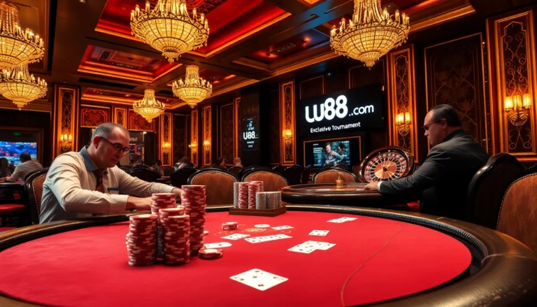 Experience the thrill of high-stakes gambling at uu88.com with vibrant poker action and luxury surroundings.