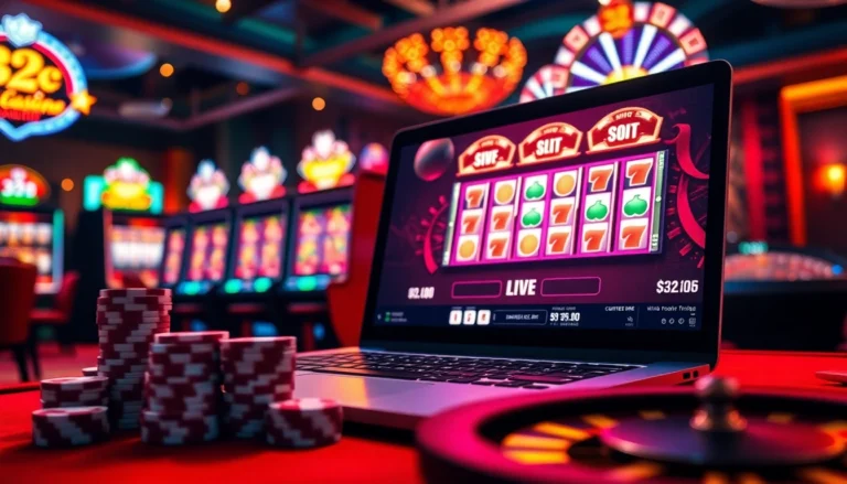 Experience thrilling online casino gameplay at https://32win.academy/ with vibrant slots and poker chips.